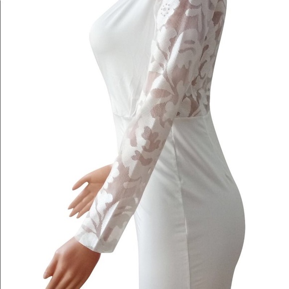 White Sexy V-Neck Jacquard Mini Dress - Picture 4 of 6